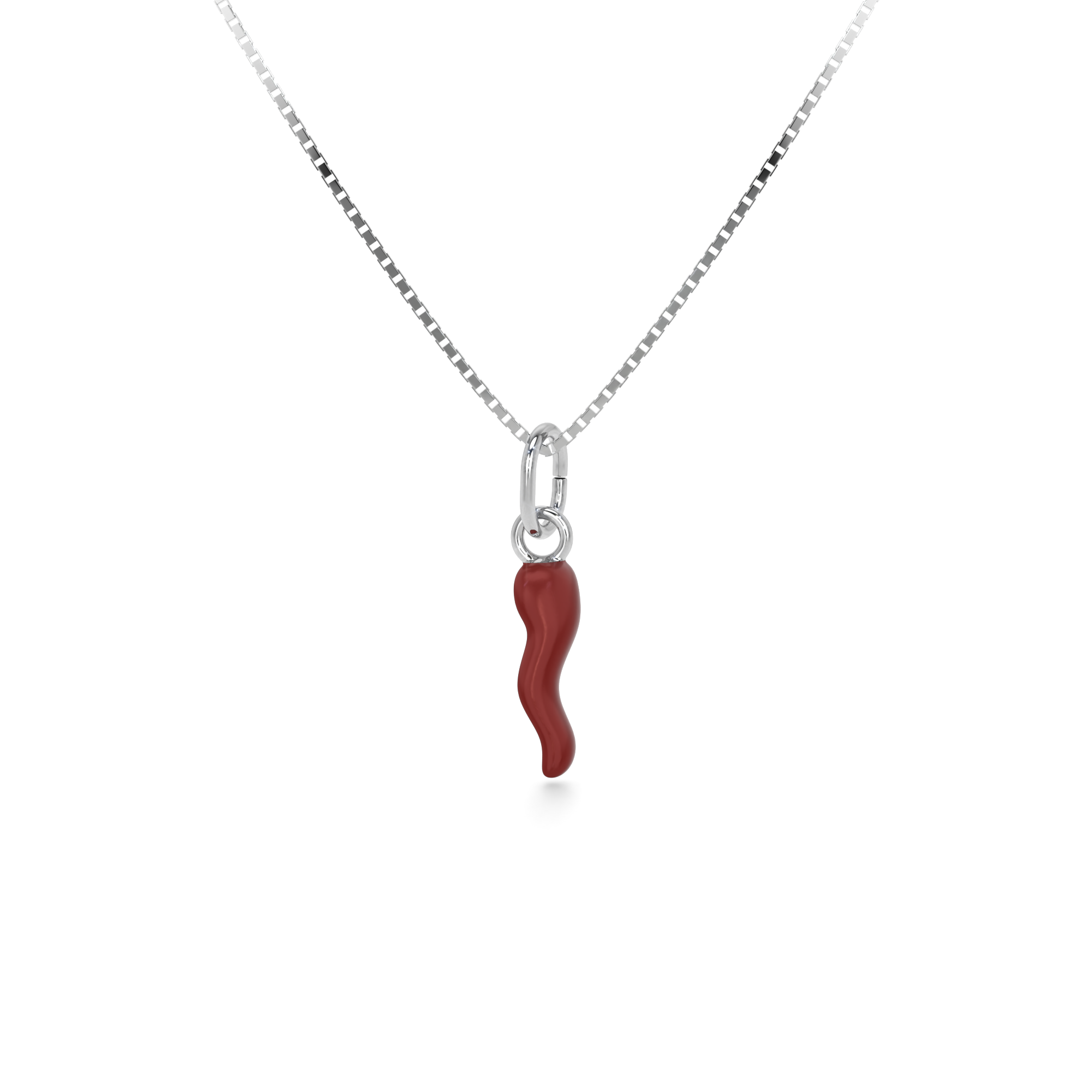 Ciondolo Corno Portafortuna in Argento 800 Smaltato Rosso, Pendente Cornetto Scaramantico Napoletano in Argento per Collana o Bracciale Uomo o Donna