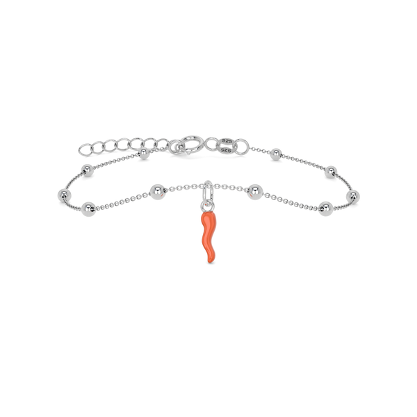 Bracciale Cornetto Portafortuna Arancione Argento Regolabile