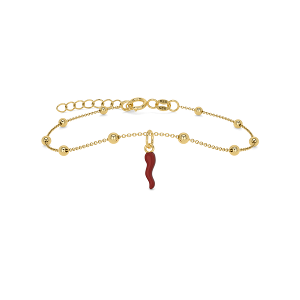 Bracciale Cornetto Portafortuna Rosso Scuro Dorato Regolabile