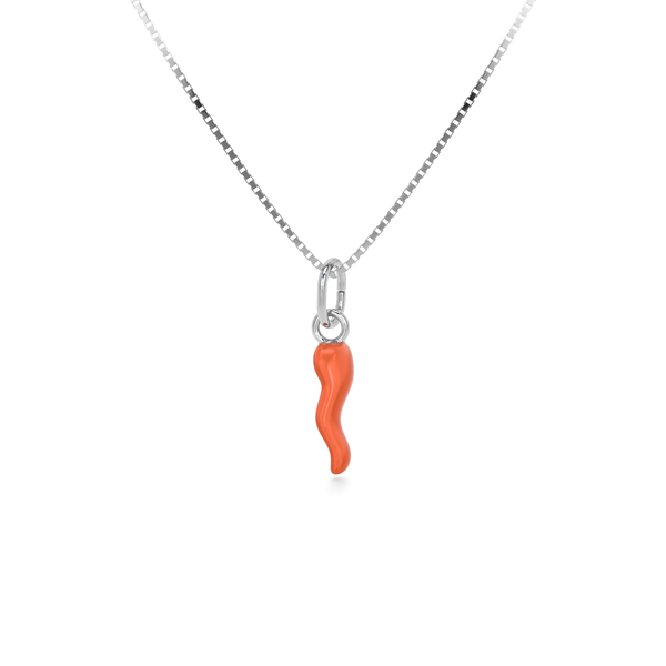 Collana Cornetto Portafortuna Arancione Argento
