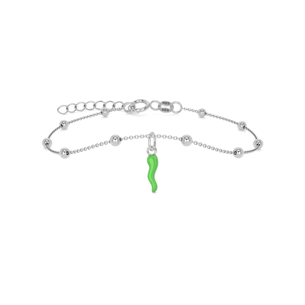 Bracciale Cornetto Portafortuna Verde Fluo Argento Regolabile