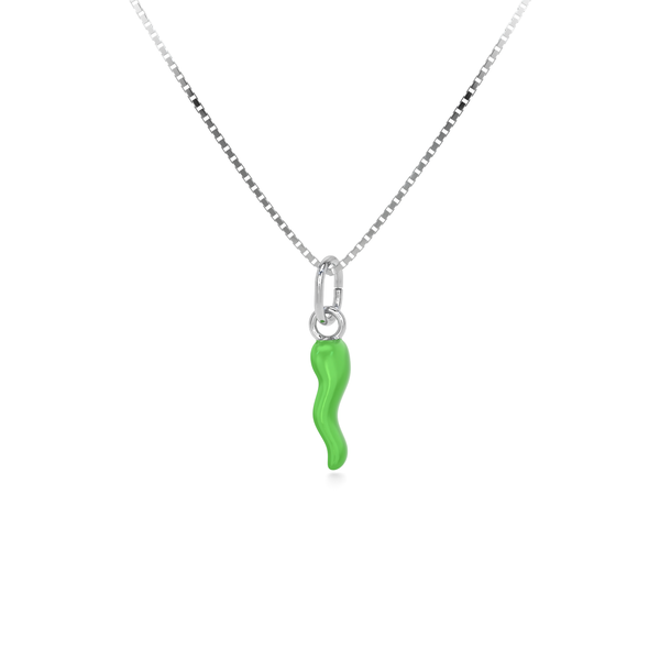 Collana Cornetto Portafortuna Verde Fluo Argento