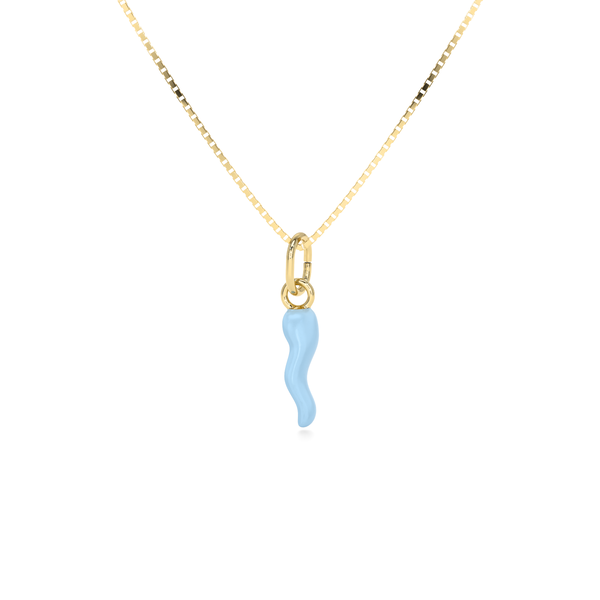 Collana Cornetto Portafortuna Celeste Dorato