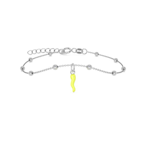 Bracciale Cornetto Portafortuna Giallo Fluo Argento Regolabile