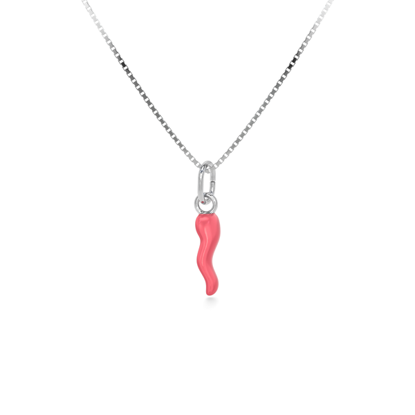 Collana Cornetto Portafortuna Magenta Argento