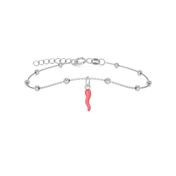 Bracciale Cornetto Portafortuna Magenta Argento Regolabile