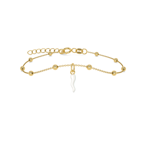 Bracciale Cornetto Portafortuna Bianco Dorato Regolabile