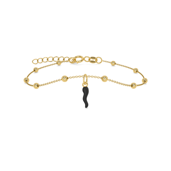 Bracciale Cornetto Portafortuna Nero Dorato Regolabile