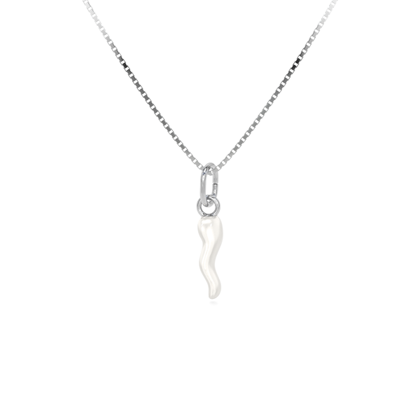 Collana Cornetto Portafortuna Bianco Argento