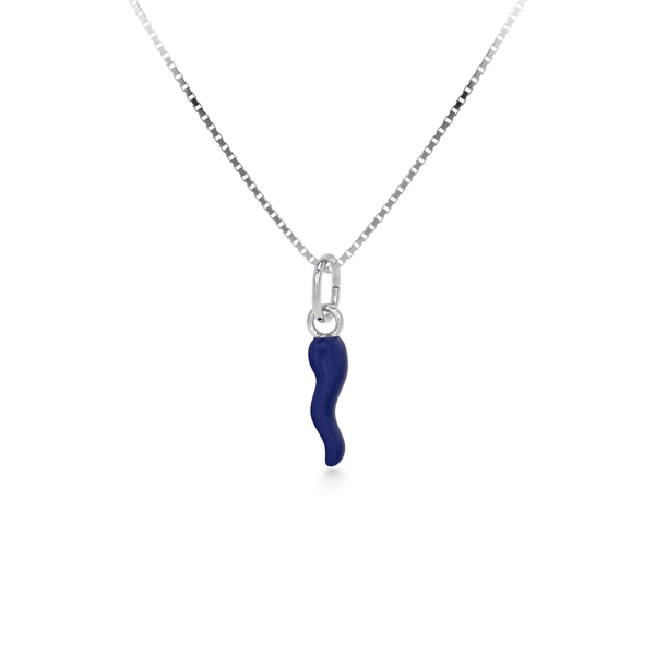 Collana Cornetto Portafortuna Blu Argento