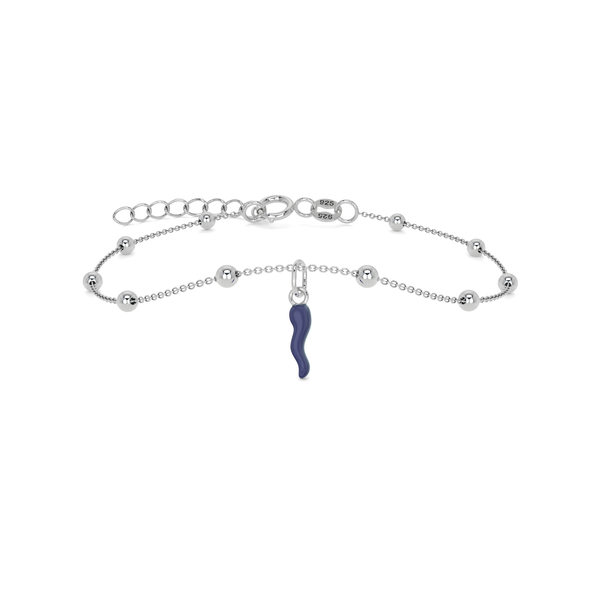 Bracciale Cornetto Portafortuna Blu Argento Regolabile