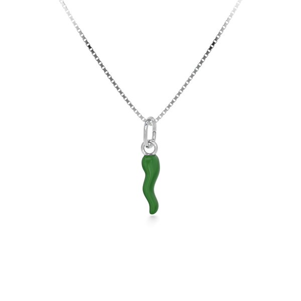 Collana Cornetto Portafortuna Verde Argento