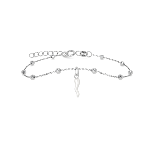 Bracciale Cornetto Portafortuna Bianco Argento Regolabile