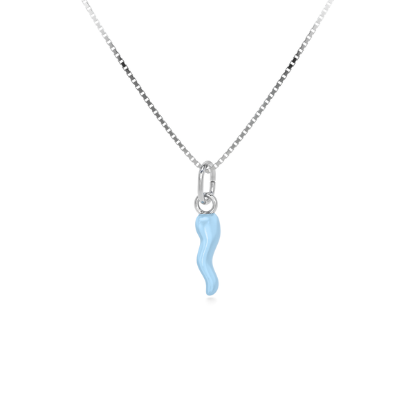 Collana Cornetto Portafortuna Celeste Argento