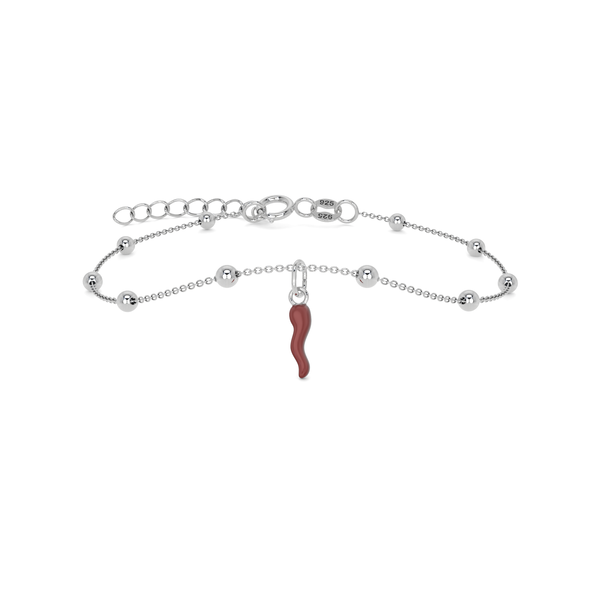 Bracciale Cornetto Portafortuna Rosso Scuro Argento Regolabile