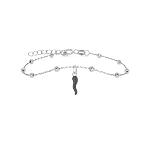 Bracciale Cornetto Portafortuna Nero Argento Regolabile