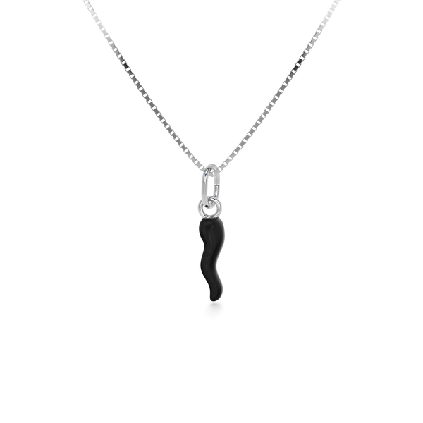 Collana Cornetto Portafortuna Nero Argento