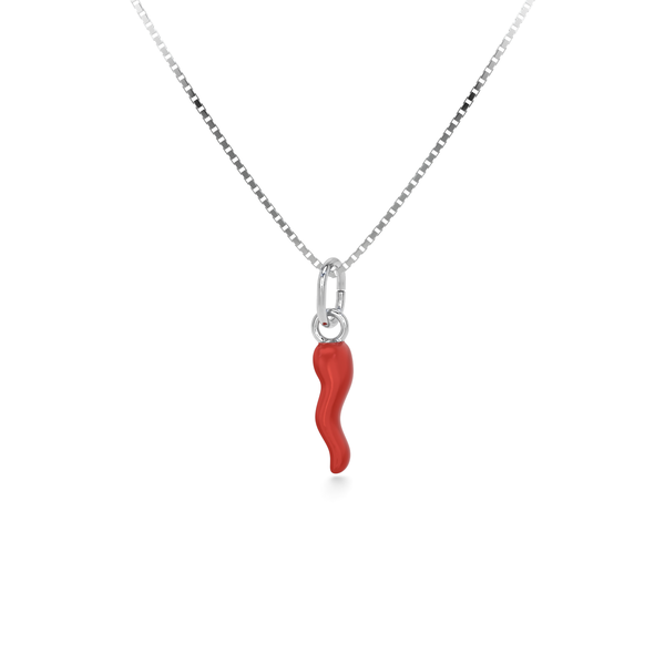 Collana Cornetto Portafortuna Rosso Argento