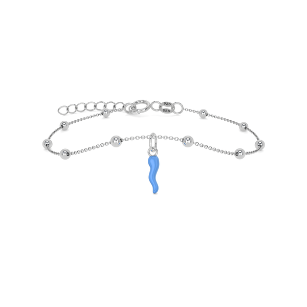 Bracciale Cornetto Portafortuna Azzurro Argento Regolabile