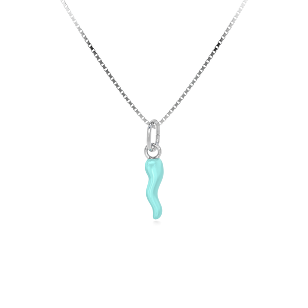 Collana Cornetto Portafortuna Verde Acqua Argento